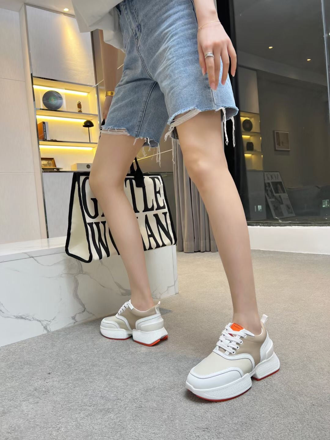 GIGA SNEAKER CARAMEL MIX LIGHT GRAY CALFSKIN - 35