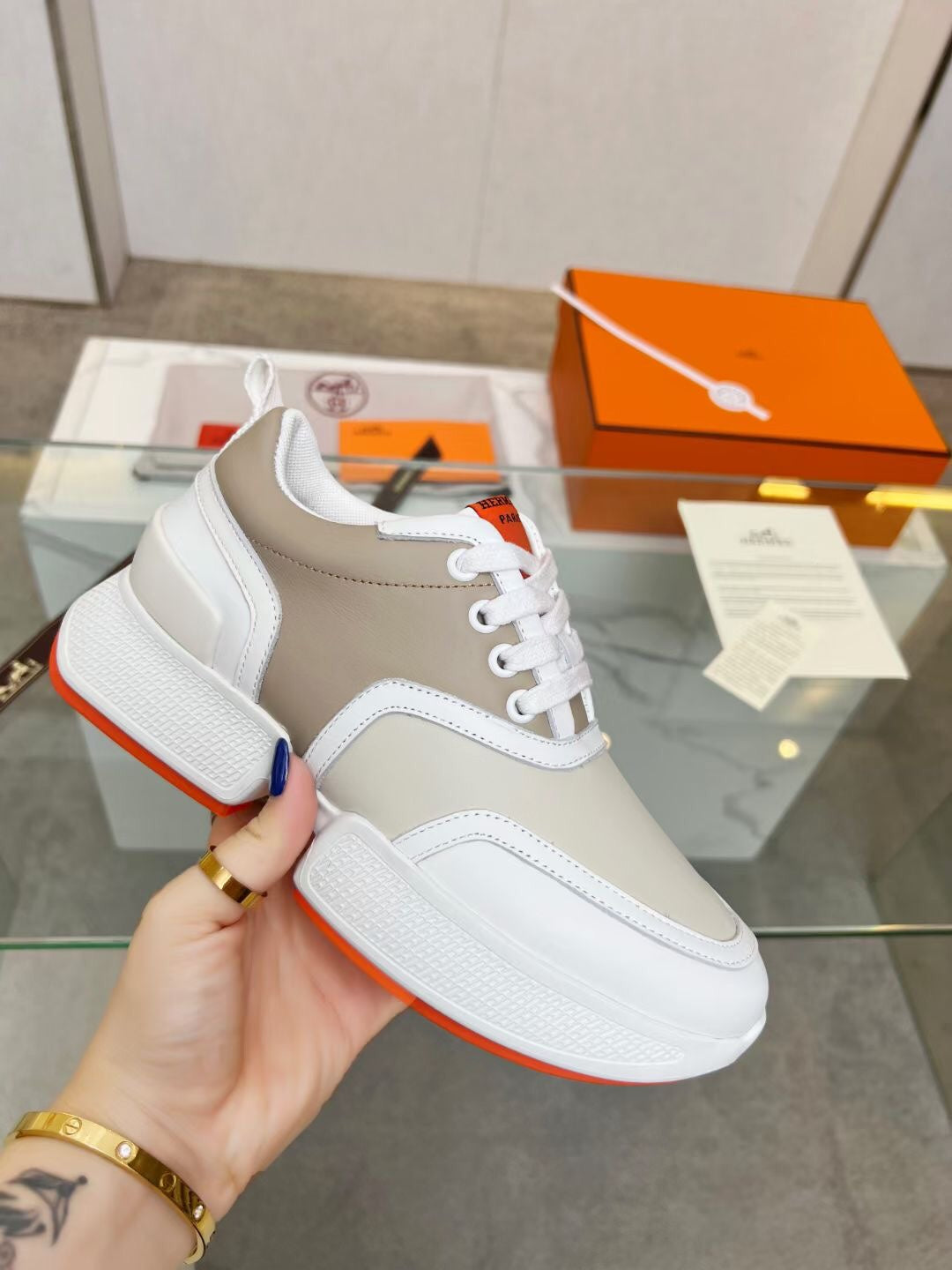 GIGA SNEAKER CARAMEL MIX LIGHT GRAY CALFSKIN - 35