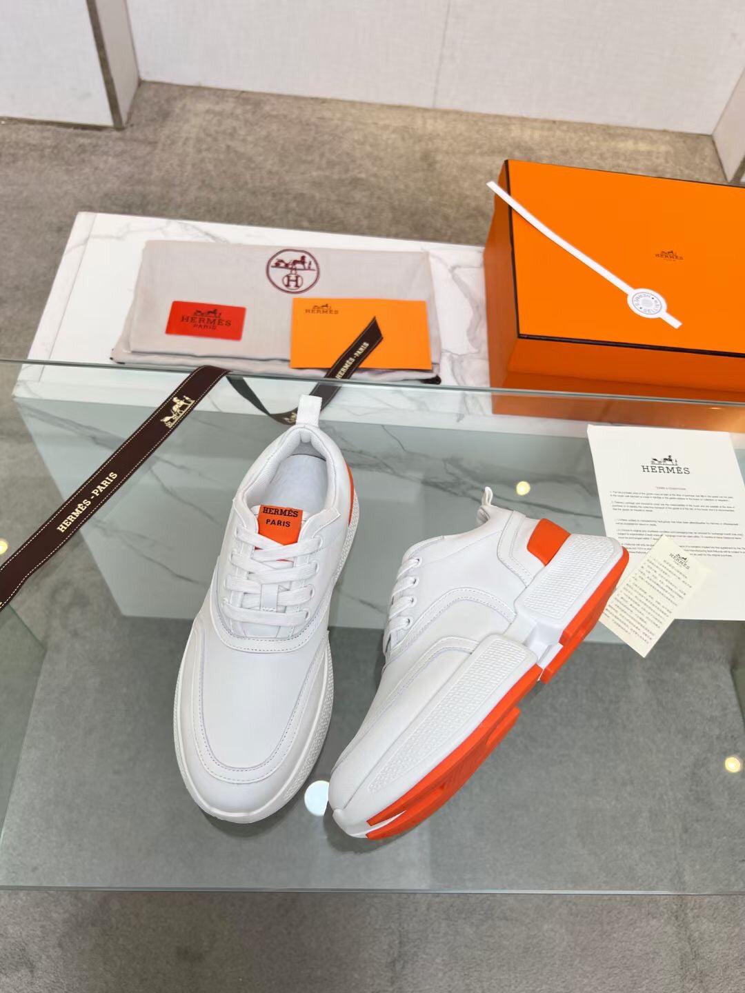 GIGA SNEAKER ORANGE MIX WHITE CALFSKIN - 35
