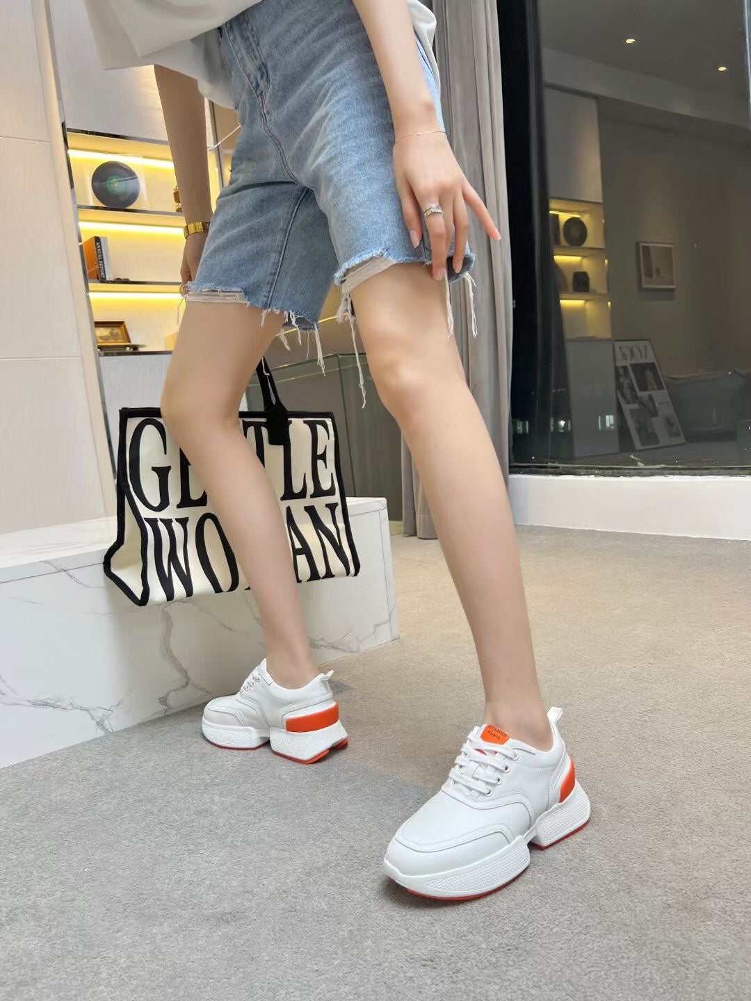 GIGA SNEAKER ORANGE MIX WHITE CALFSKIN - 35