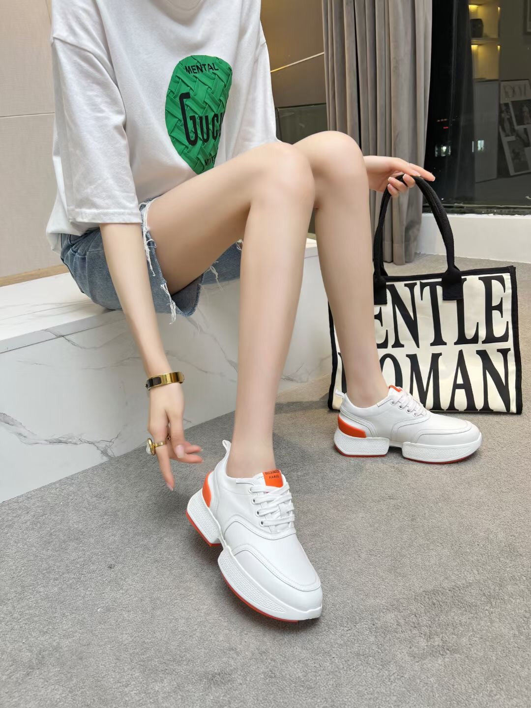 GIGA SNEAKER ORANGE MIX WHITE CALFSKIN - 35