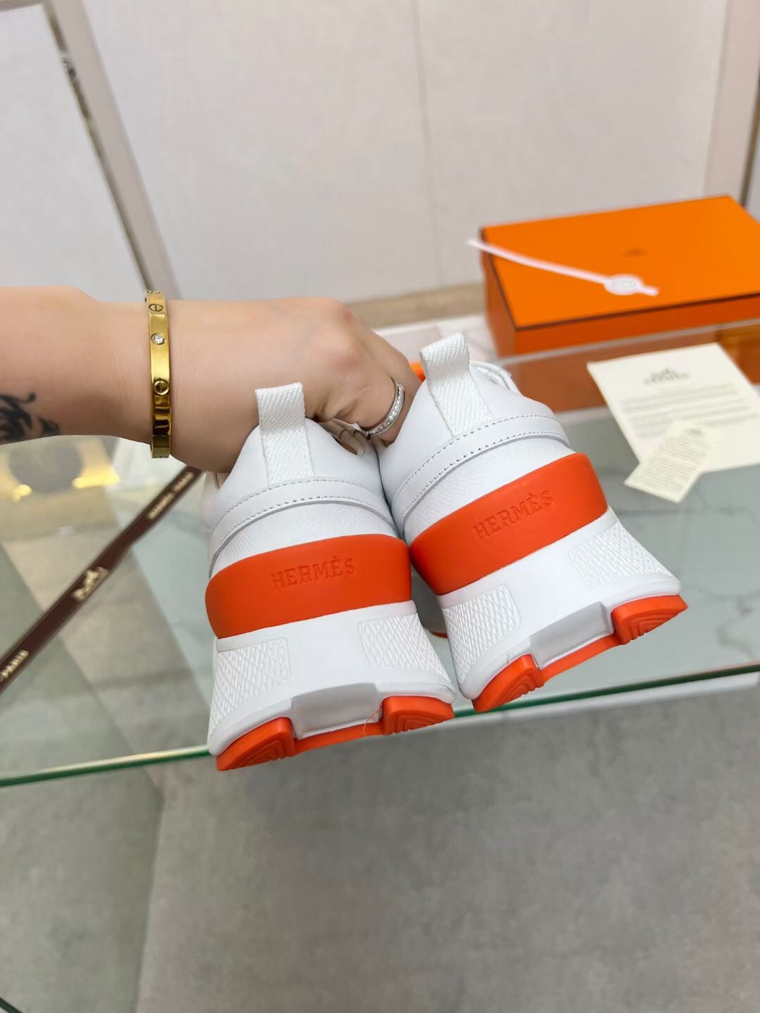 GIGA SNEAKER ORANGE MIX WHITE CALFSKIN - 35