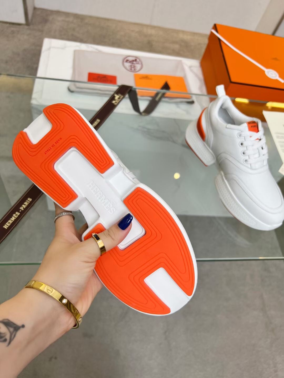 GIGA SNEAKER ORANGE MIX WHITE CALFSKIN - 35
