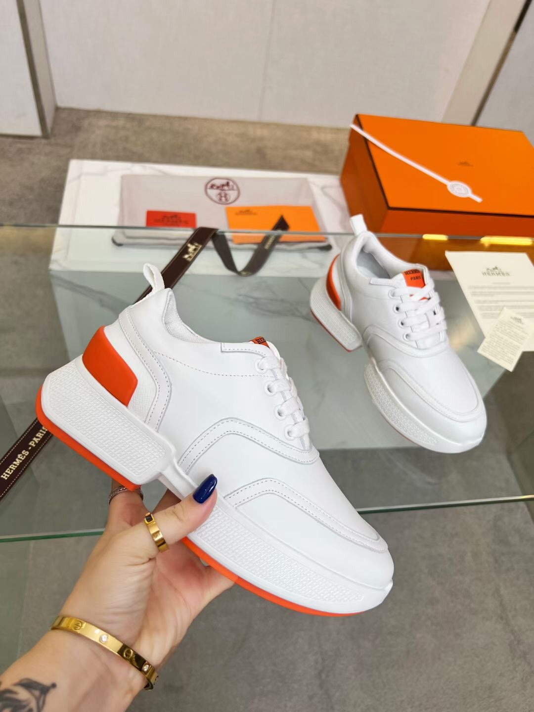 GIGA SNEAKER ORANGE MIX WHITE CALFSKIN - 35