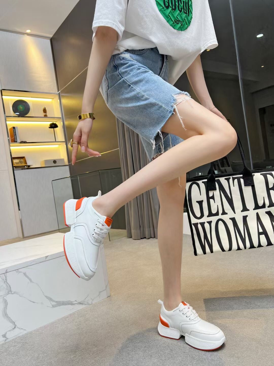 GIGA SNEAKER ORANGE MIX WHITE CALFSKIN - 35