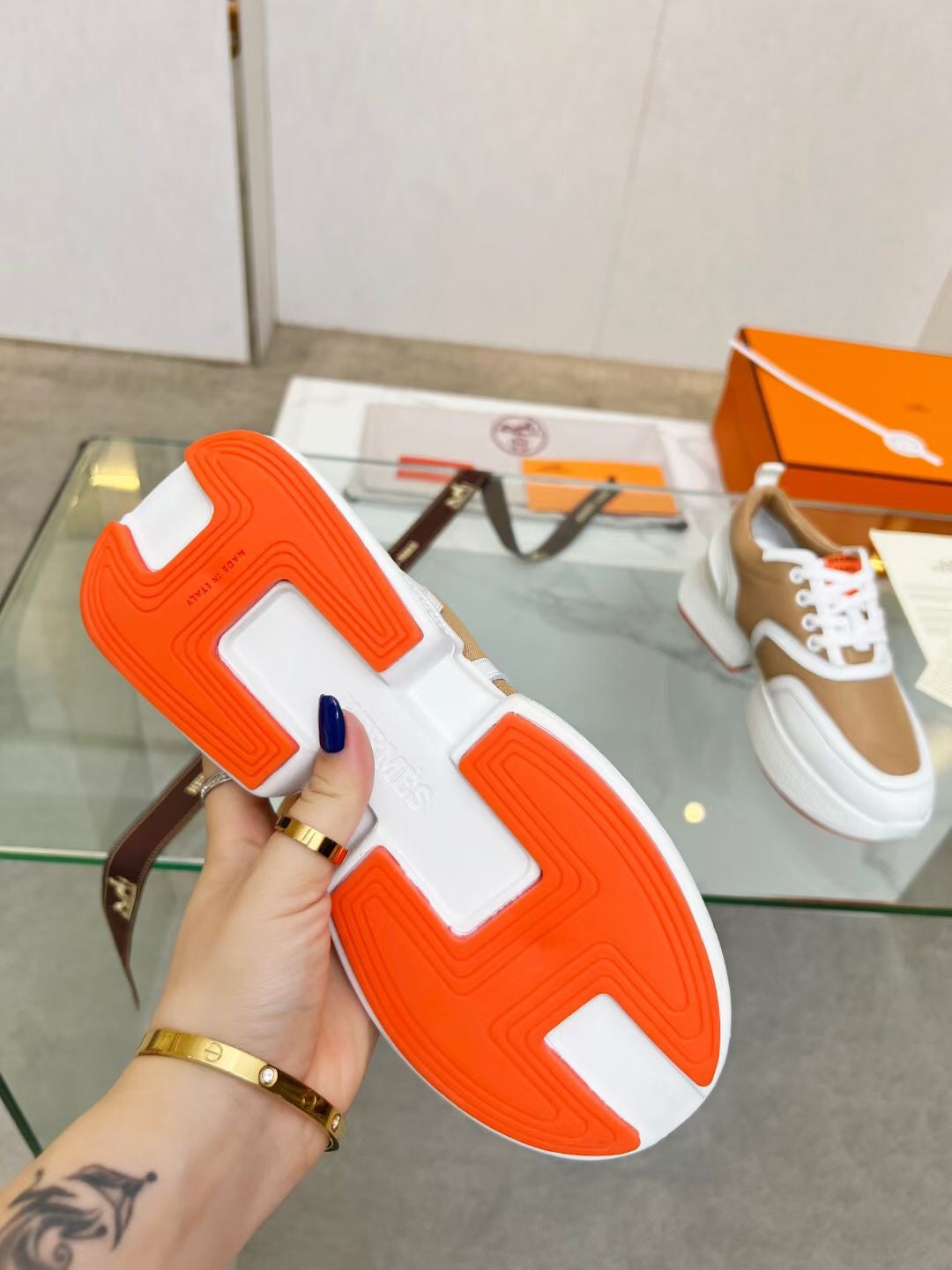 GIGA SNEAKER CARAMEL MIX WHITE CALFSKIN - 35