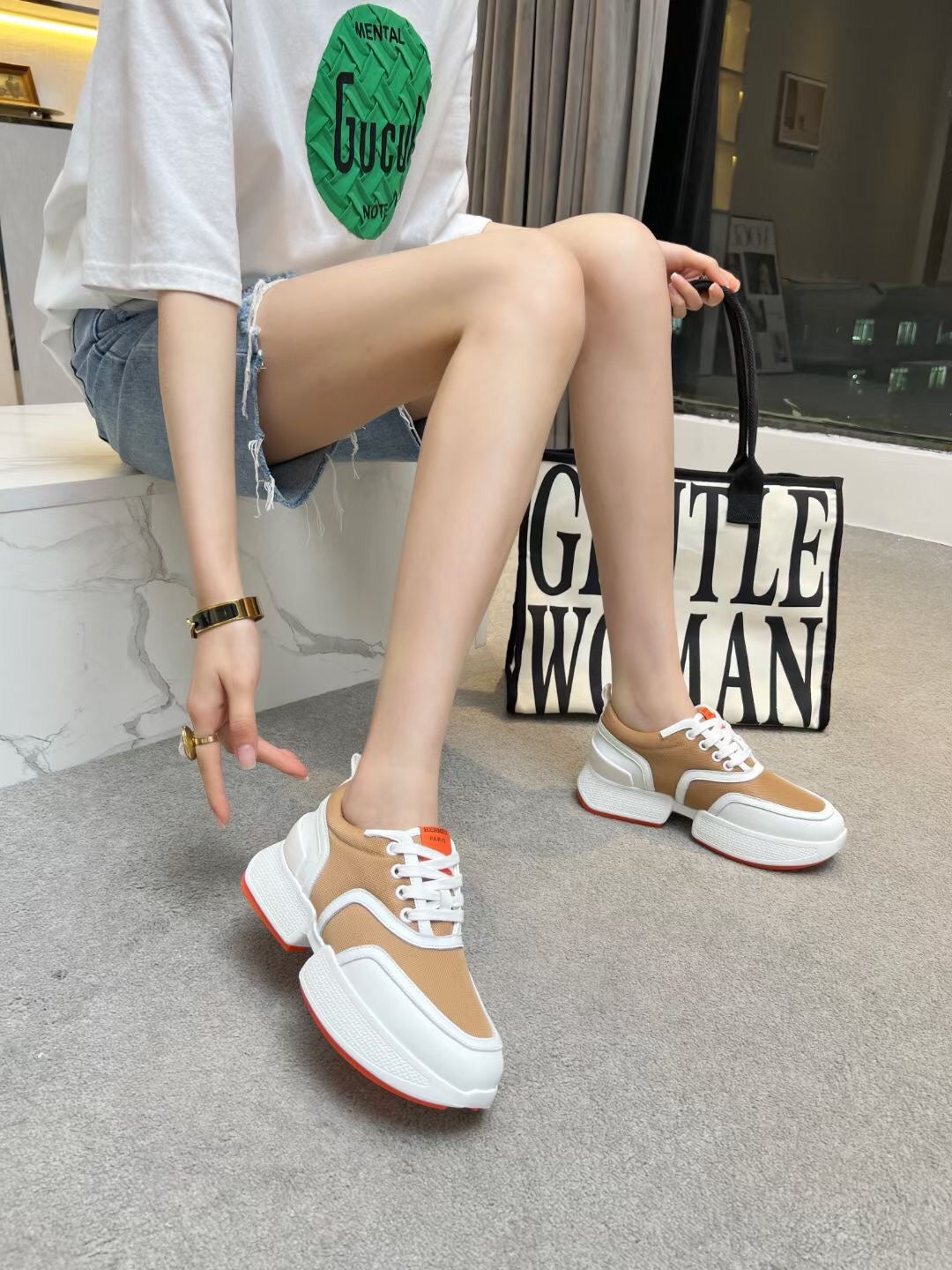 GIGA SNEAKER CARAMEL MIX WHITE CALFSKIN - 35