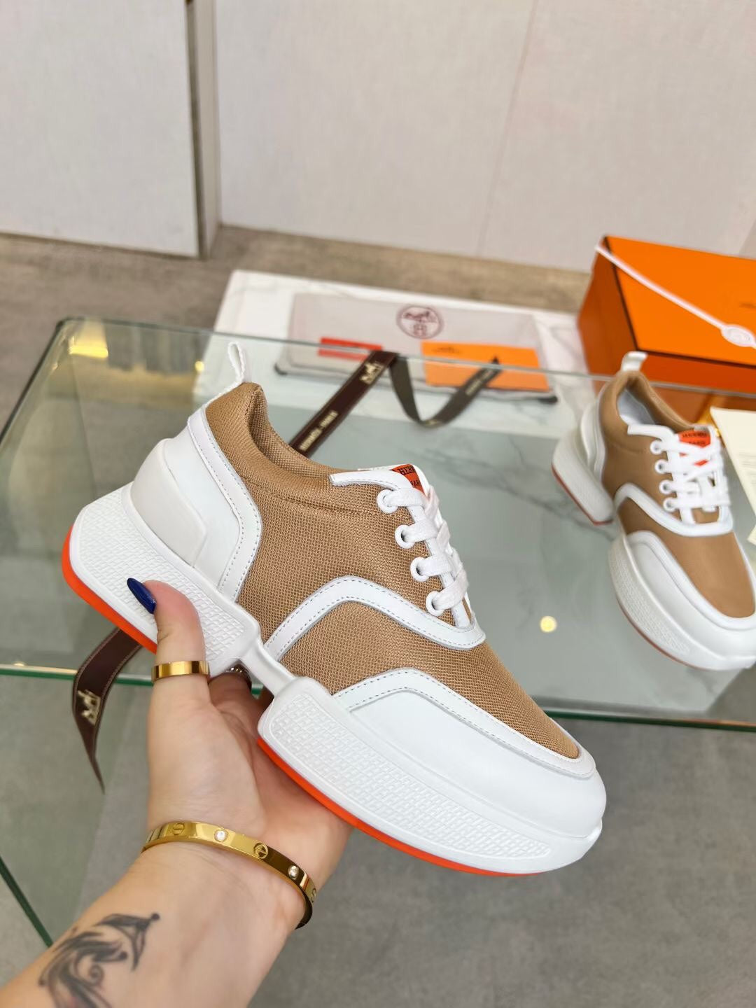 GIGA SNEAKER CARAMEL MIX WHITE CALFSKIN - 35