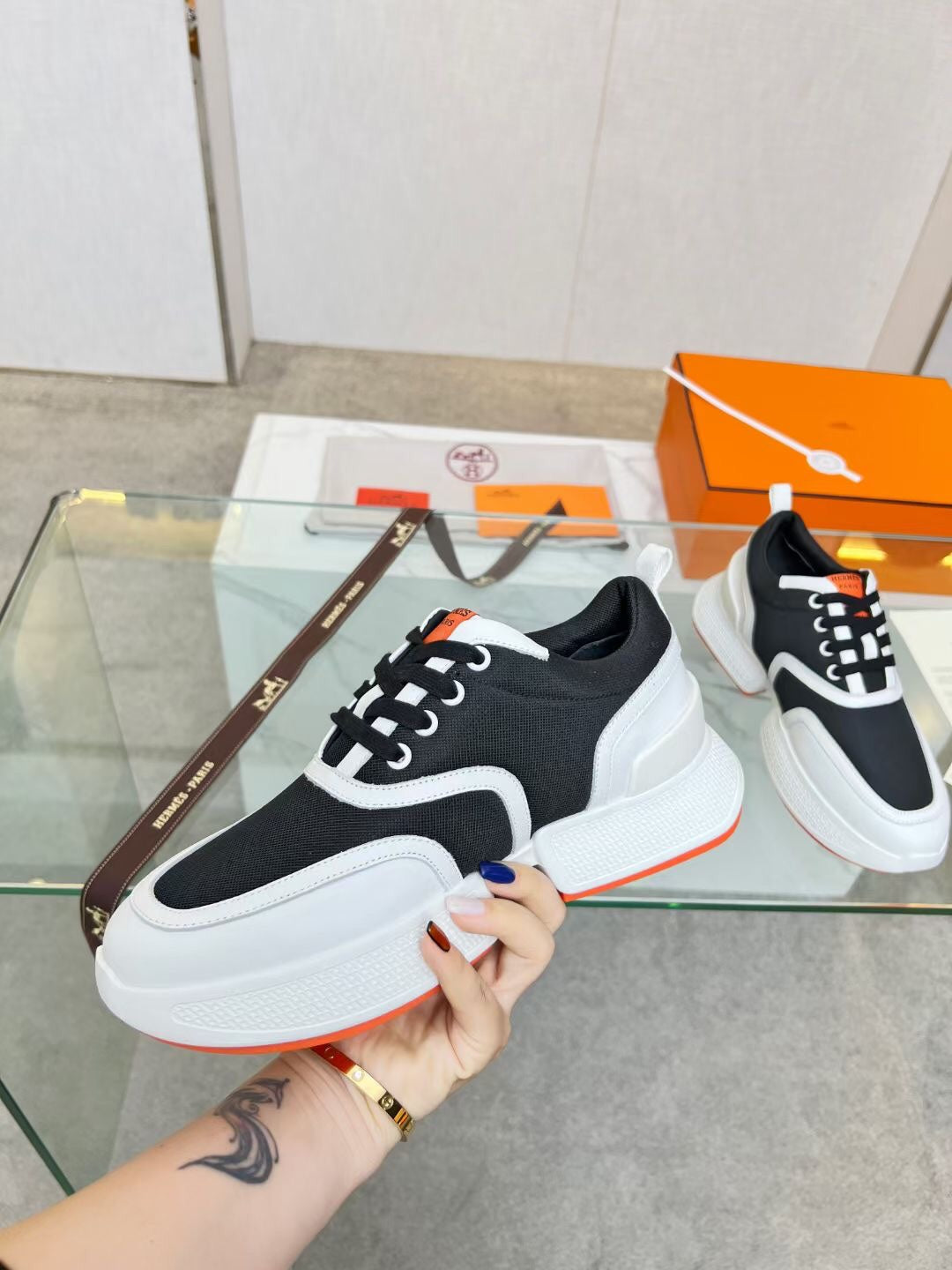 GIGA SNEAKER BLACK MIX WHITE CALFSKIN - 35