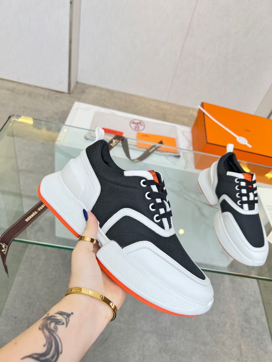 GIGA SNEAKER BLACK MIX WHITE CALFSKIN - 35