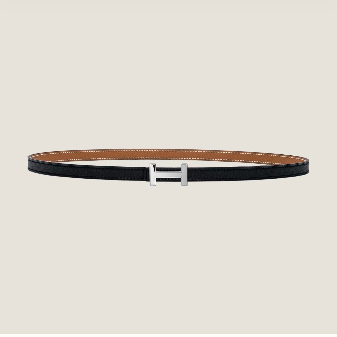 HM FOCUS BUCKLE & REVERSIBLE TAWNY BROWN AND BLACK LEATHER STRAP 13MM SILVER HARDWARE - 30