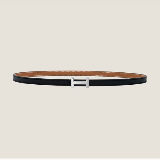 HM FOCUS BUCKLE & REVERSIBLE TAWNY BROWN AND BLACK LEATHER STRAP 13MM SILVER HARDWARE - 30