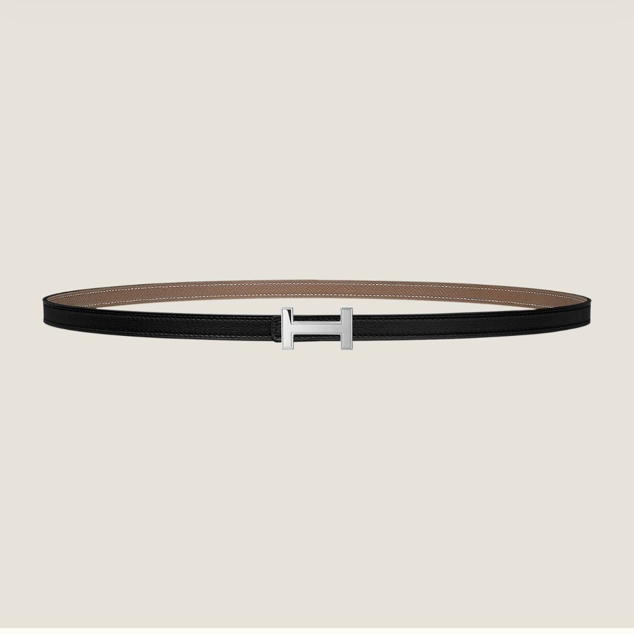 HM FOCUS BUCKLE & REVERSIBLE KHAKI BROWN AND BLACK LEATHER STRAP 13MM SILVER HARDWARE - 30