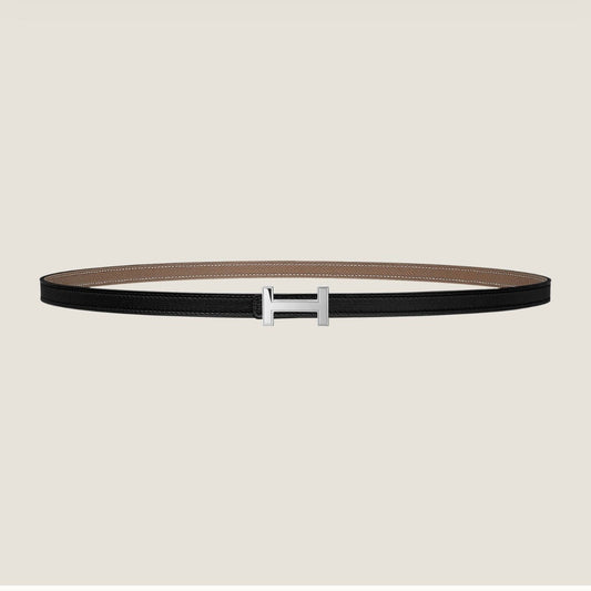 HM FOCUS BUCKLE & REVERSIBLE KHAKI BROWN AND BLACK LEATHER STRAP 13MM SILVER HARDWARE - 30