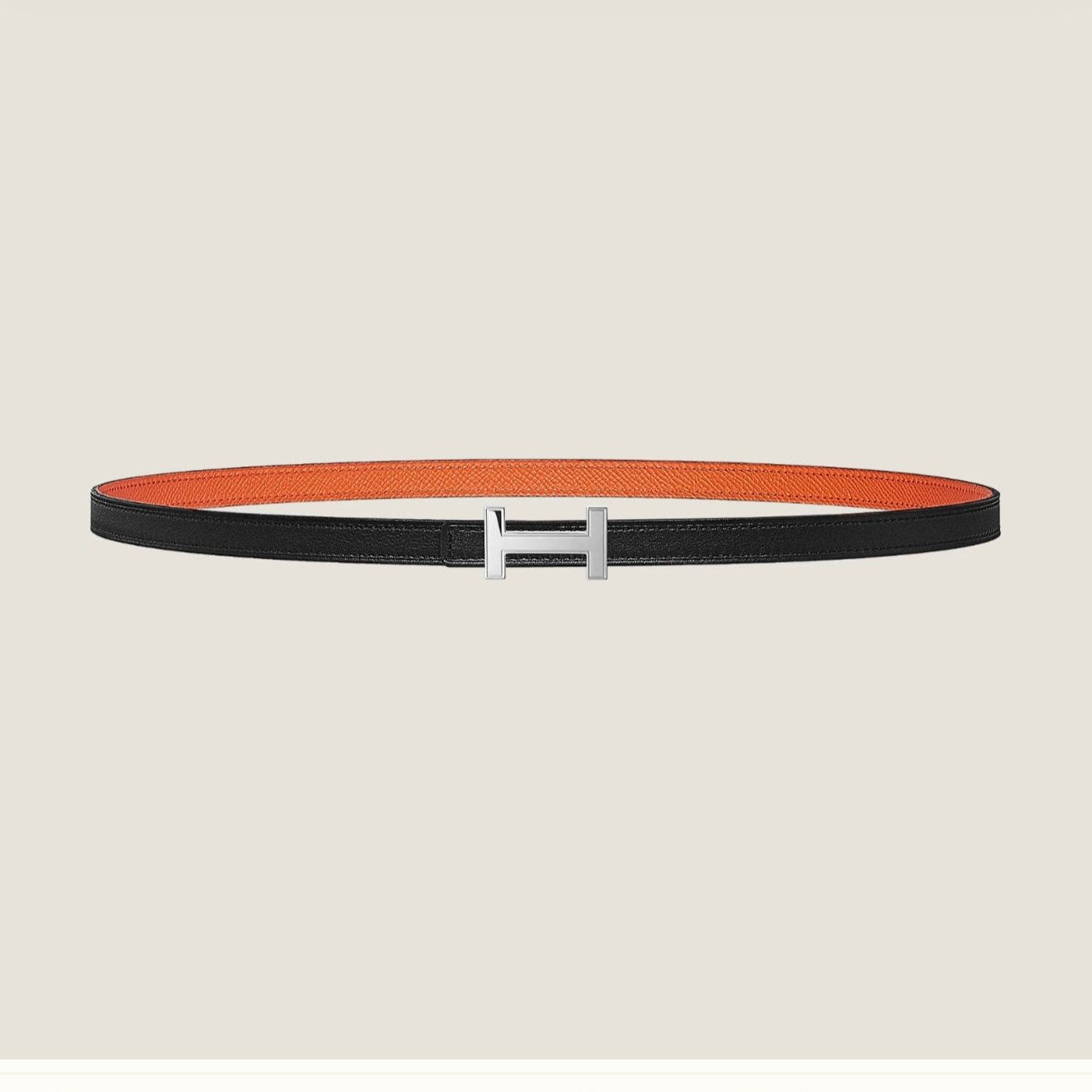 HM FOCUS BUCKLE & REVERSIBLE ORANGE AND BLACK LEATHER STRAP 13MM SILVER HARDWARE - 30