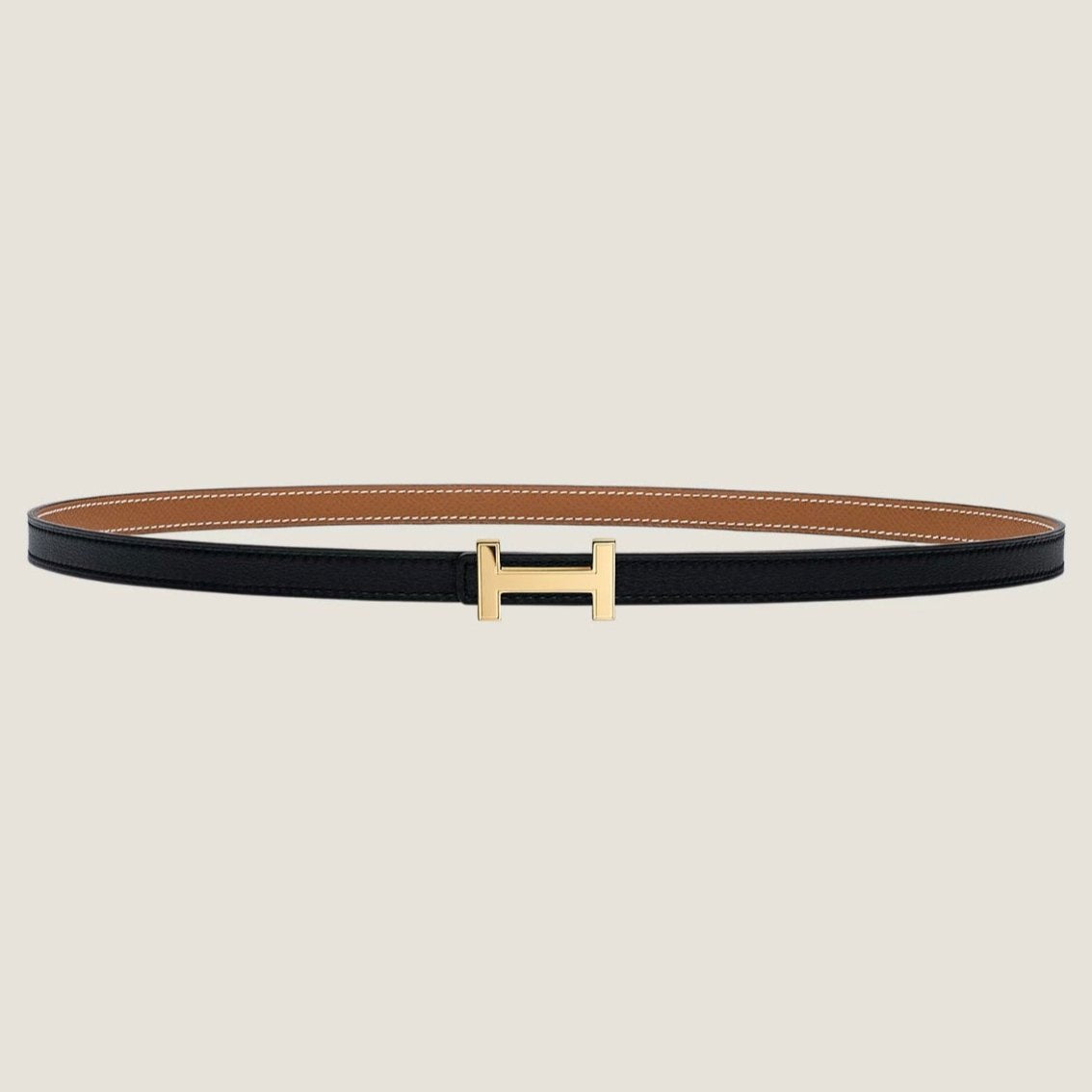 HM FOCUS BUCKLE & REVERSIBLE TAWNY BROWN AND BLACK LEATHER STRAP 13MM GOLD HARDWARE - 30
