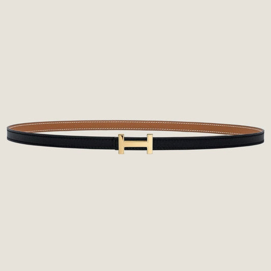 HM FOCUS BUCKLE & REVERSIBLE TAWNY BROWN AND BLACK LEATHER STRAP 13MM GOLD HARDWARE - 30