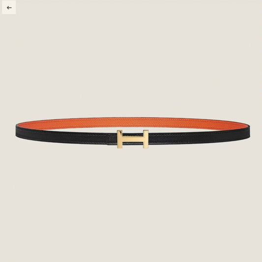 HM FOCUS BUCKLE & REVERSIBLE BLACK AND ORANGE LEATHER STRAP 13MM GOLD HARDWARE - 30