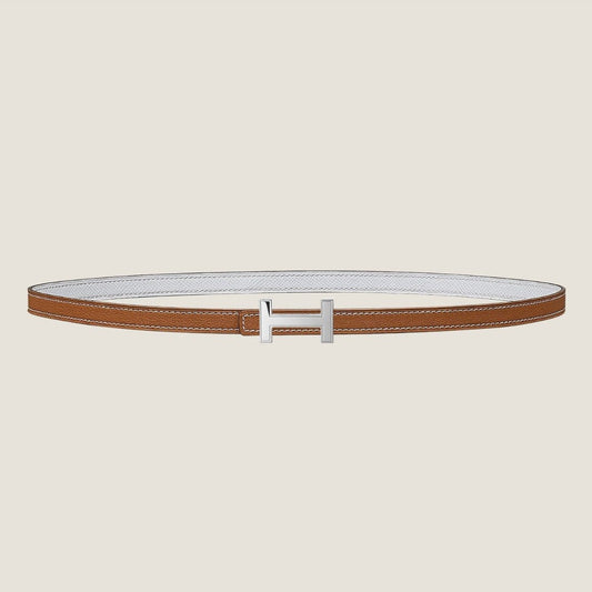 HM FOCUS BUCKLE & REVERSIBLE BRONZE BROWN AND WHITE LEATHER STRAP 13MM SILVER HARDWARE - 30