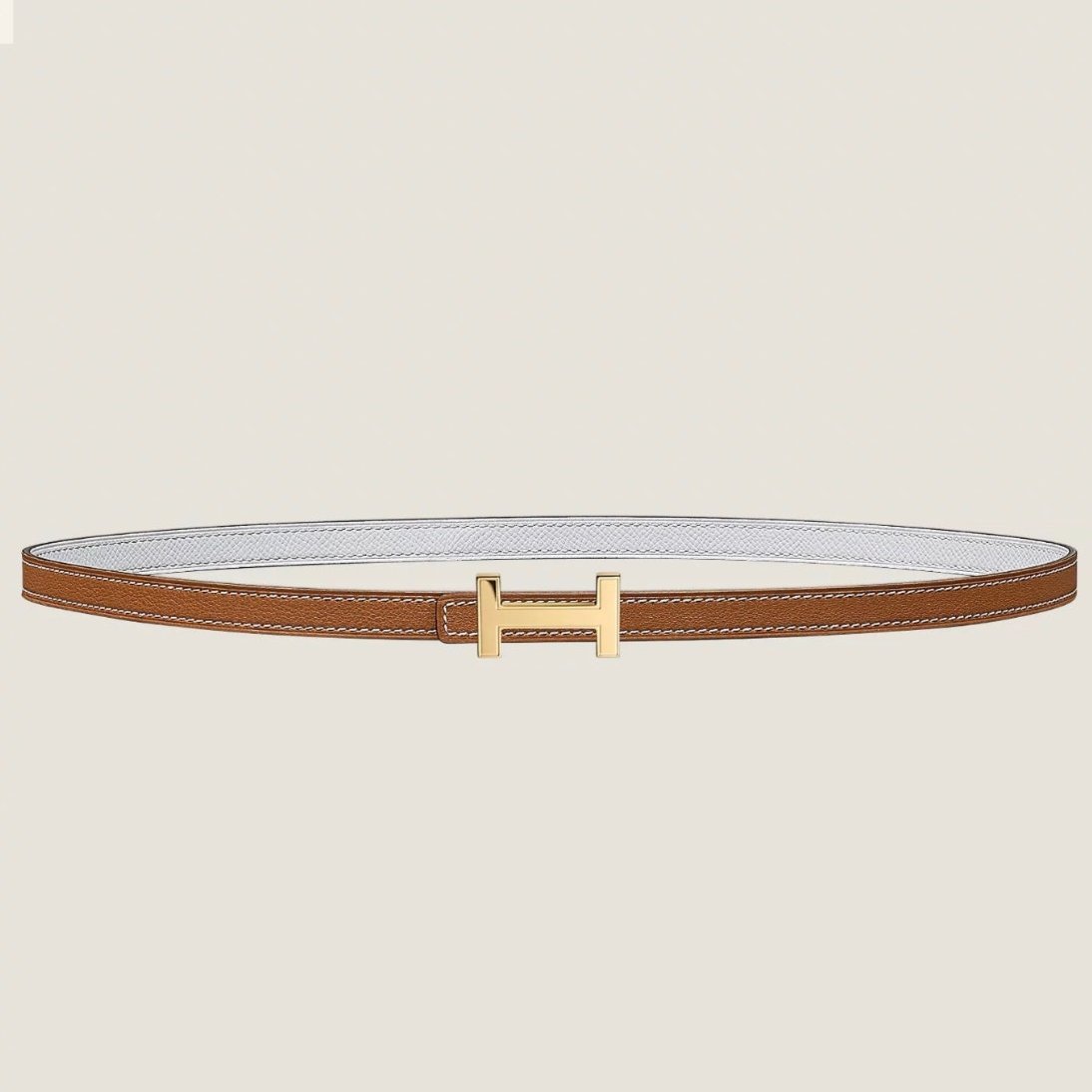 HM FOCUS BUCKLE & REVERSIBLE BRONZE BROWN AND WHITE LEATHER STRAP 13MM GOLD HARDWARE - 30