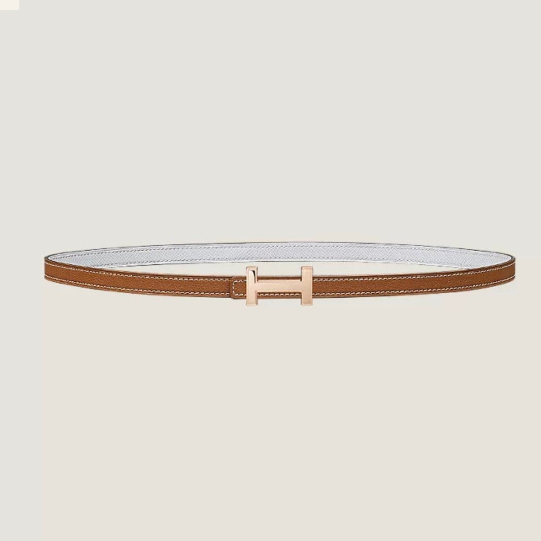 HM FOCUS BUCKLE & REVERSIBLE BRONZE BROWN AND WHITE LEATHER STRAP 13MM COPPER HARDWARE - 30