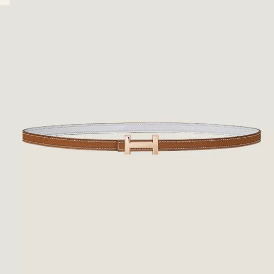 HM FOCUS BUCKLE & REVERSIBLE BRONZE BROWN AND WHITE LEATHER STRAP 13MM COPPER HARDWARE - 30