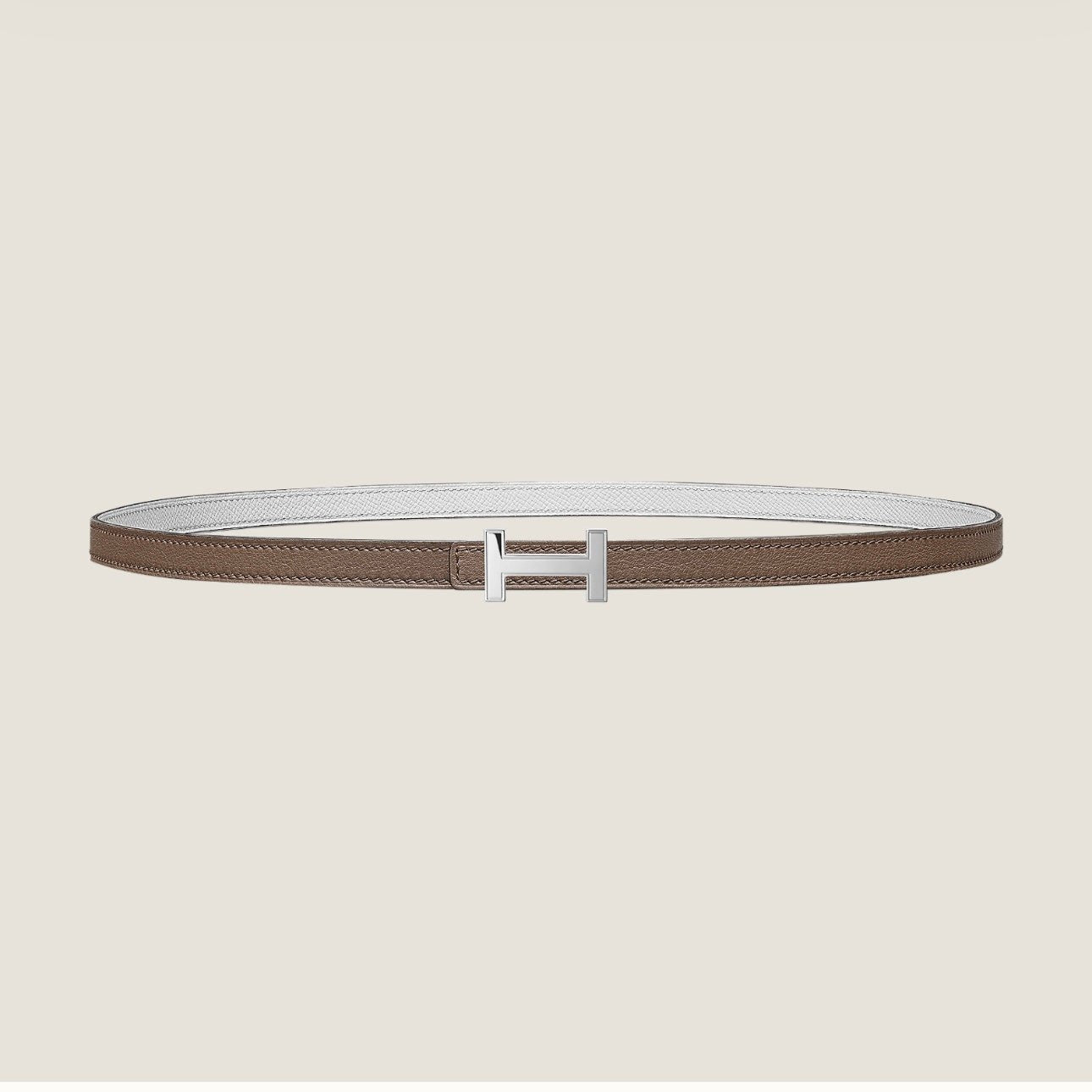 HM FOCUS BUCKLE & REVERSIBLE PEANUT BROWN AND WHITE LEATHER STRAP 13MM SILVER HARDWARE - 30