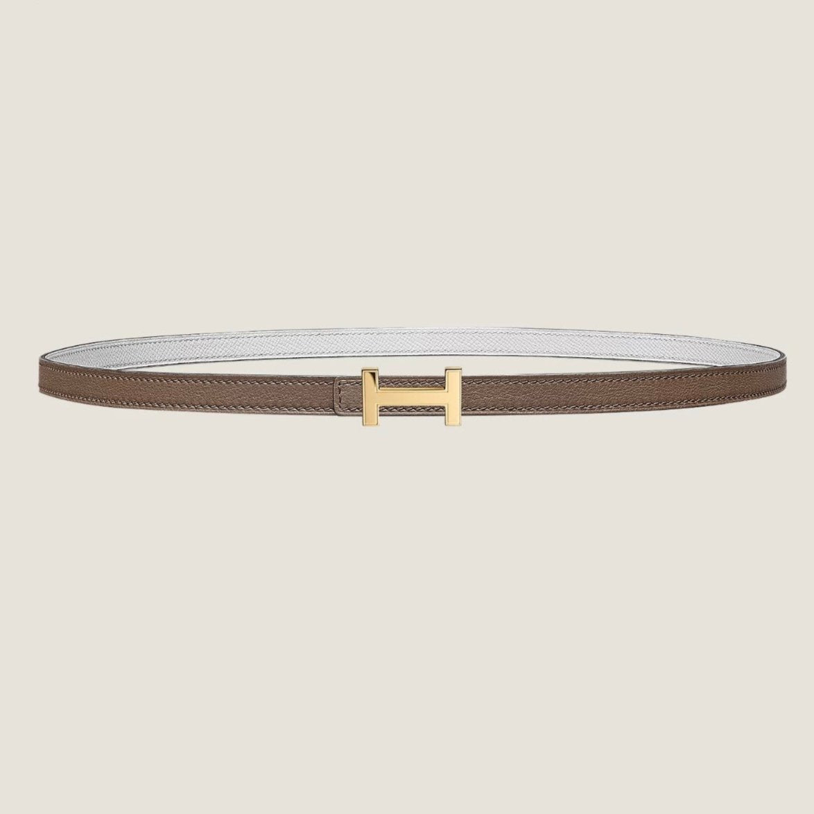 HM FOCUS BUCKLE & REVERSIBLE PEANUT BROWN AND WHITE LEATHER STRAP 13MM GOLD HARDWARE - 30