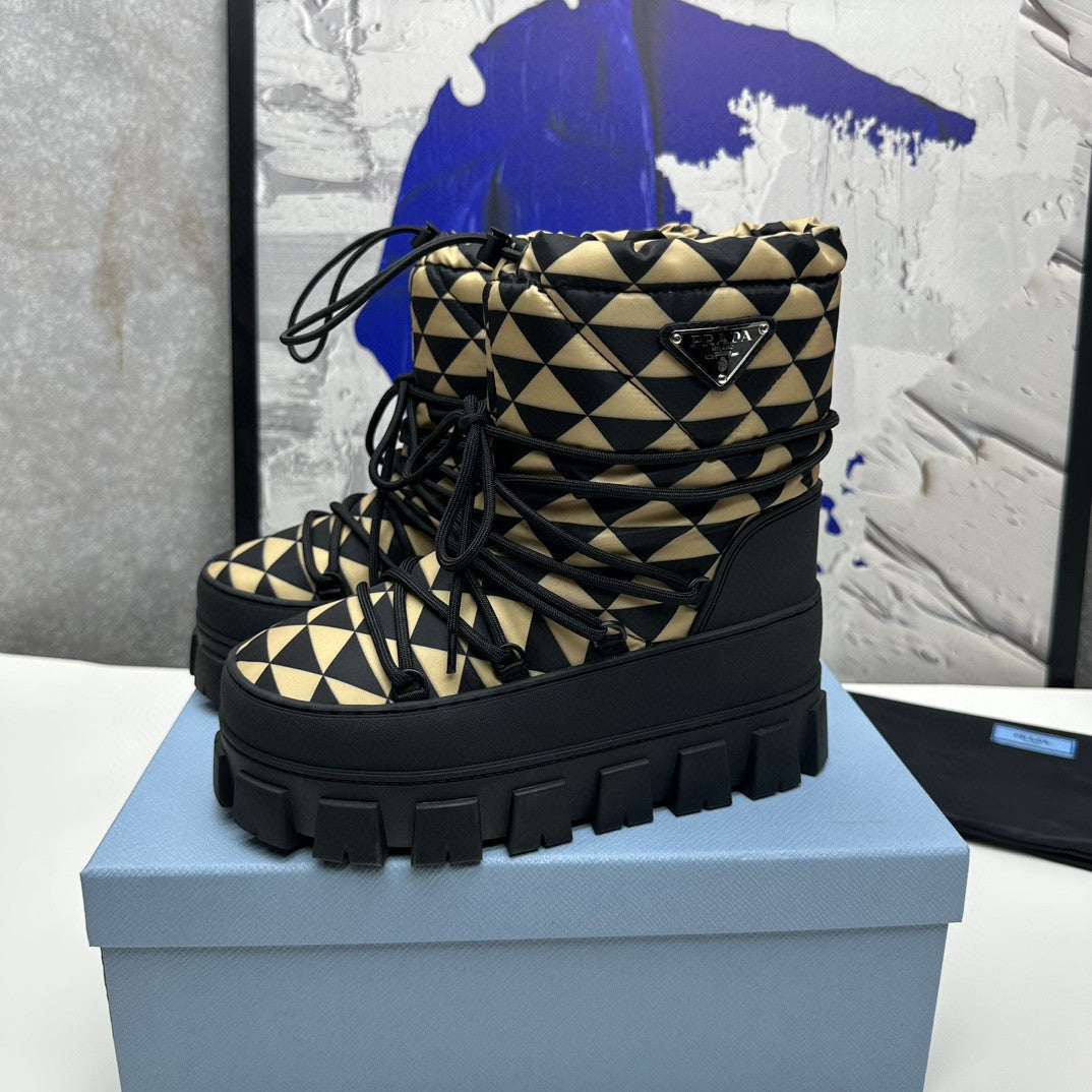 PRA RE-NYLON GABARDINE APRÈS SKI BOOTIES BLACK AND BEIGE - 35