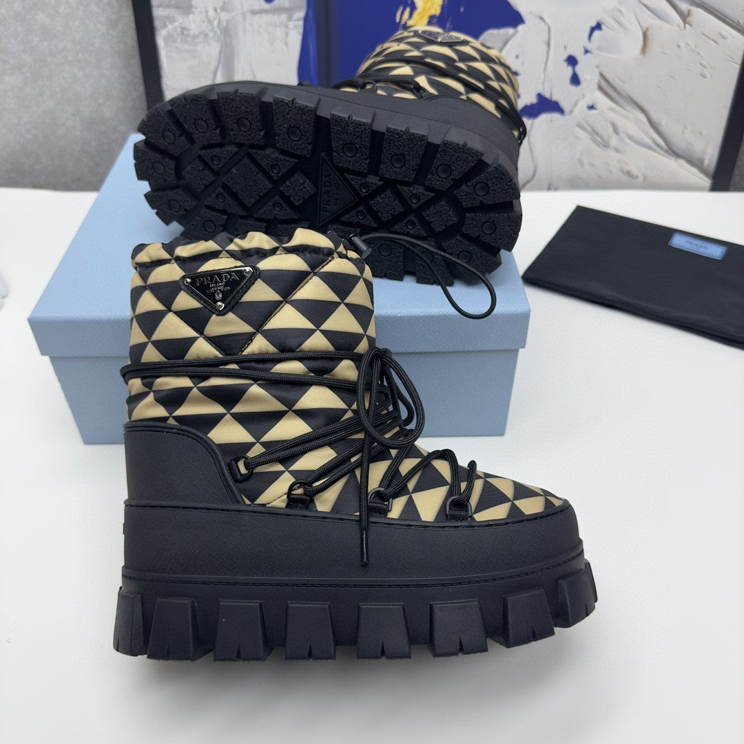 PRA RE-NYLON GABARDINE APRÈS SKI BOOTIES BLACK AND BEIGE - 35