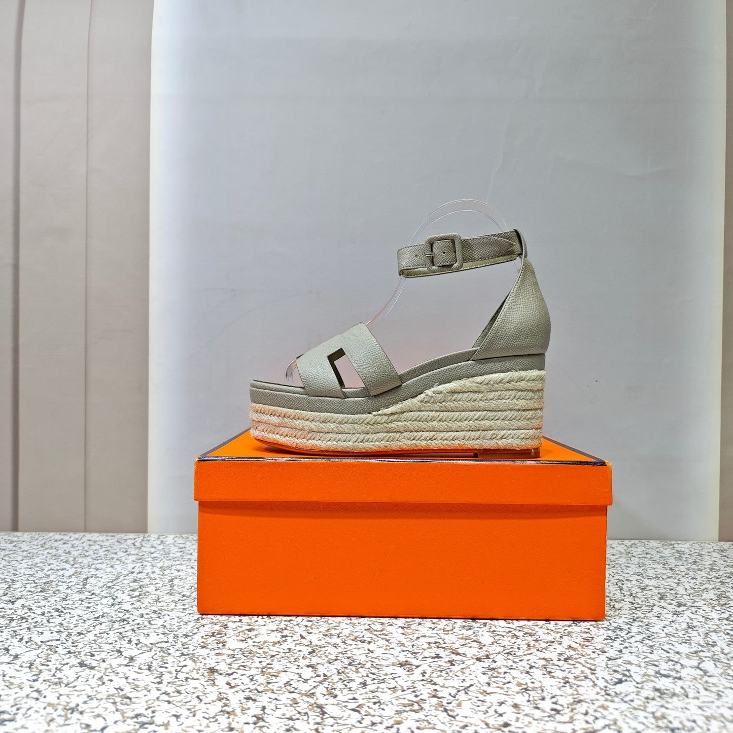 ELDA ESPADRILLE 80 LIGHT GRAY CALFSKIN - 35