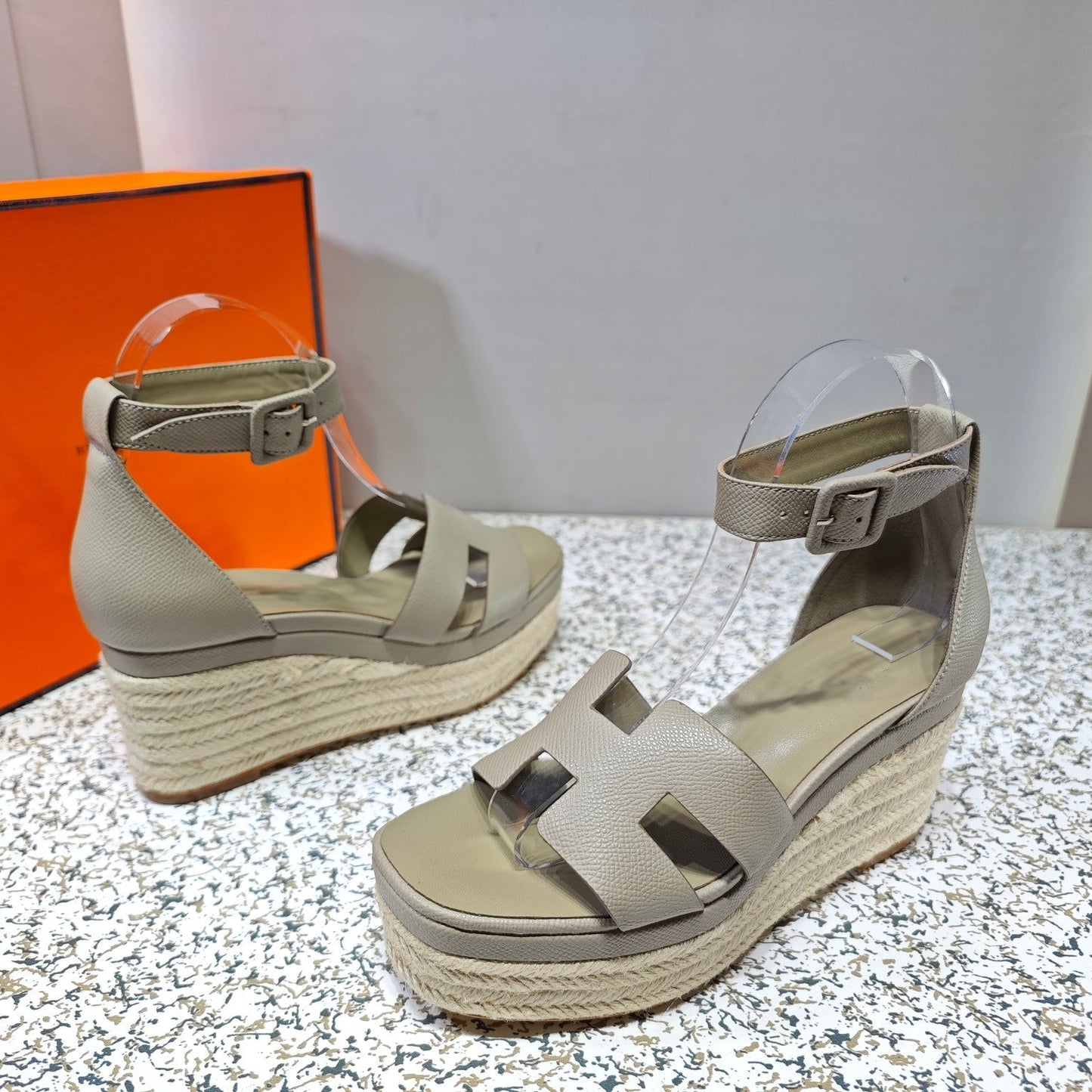 ELDA ESPADRILLE 80 LIGHT GRAY CALFSKIN - 35
