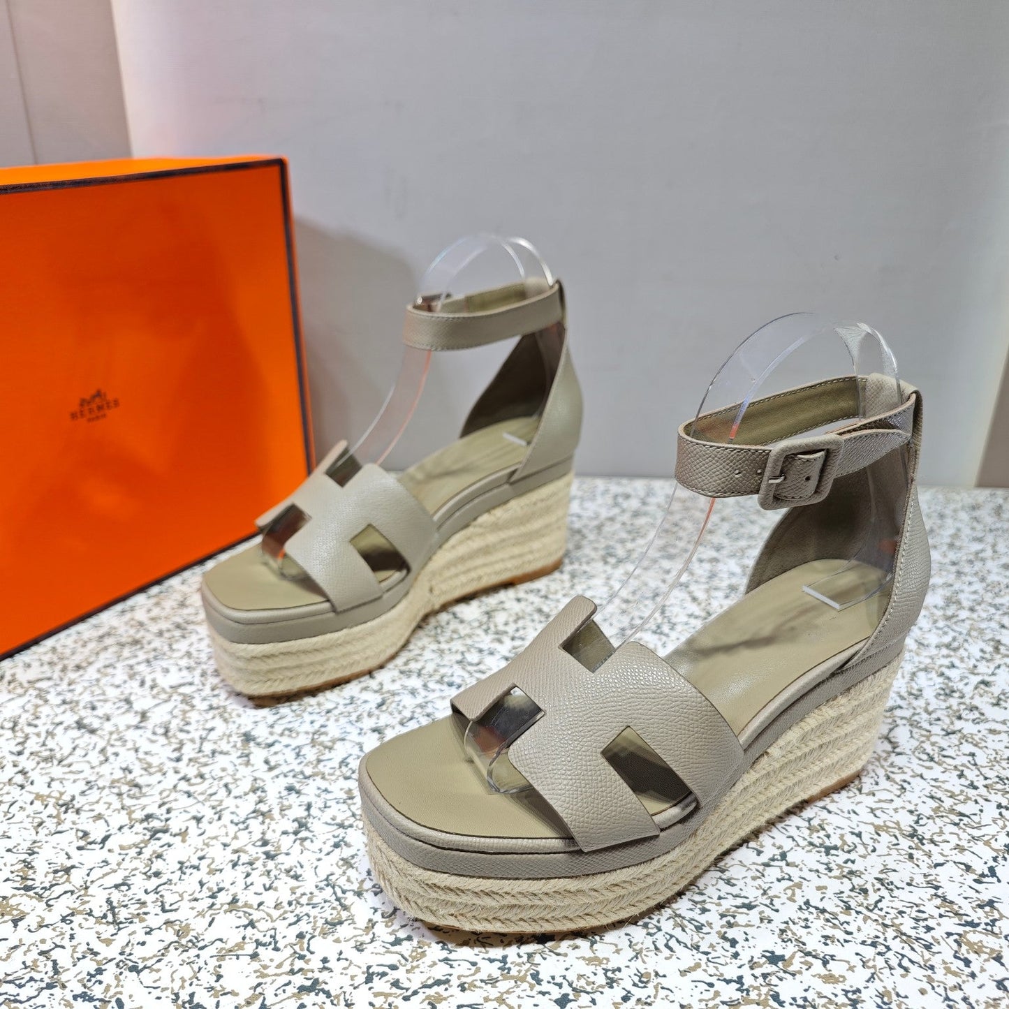 ELDA ESPADRILLE 80 LIGHT GRAY CALFSKIN - 35