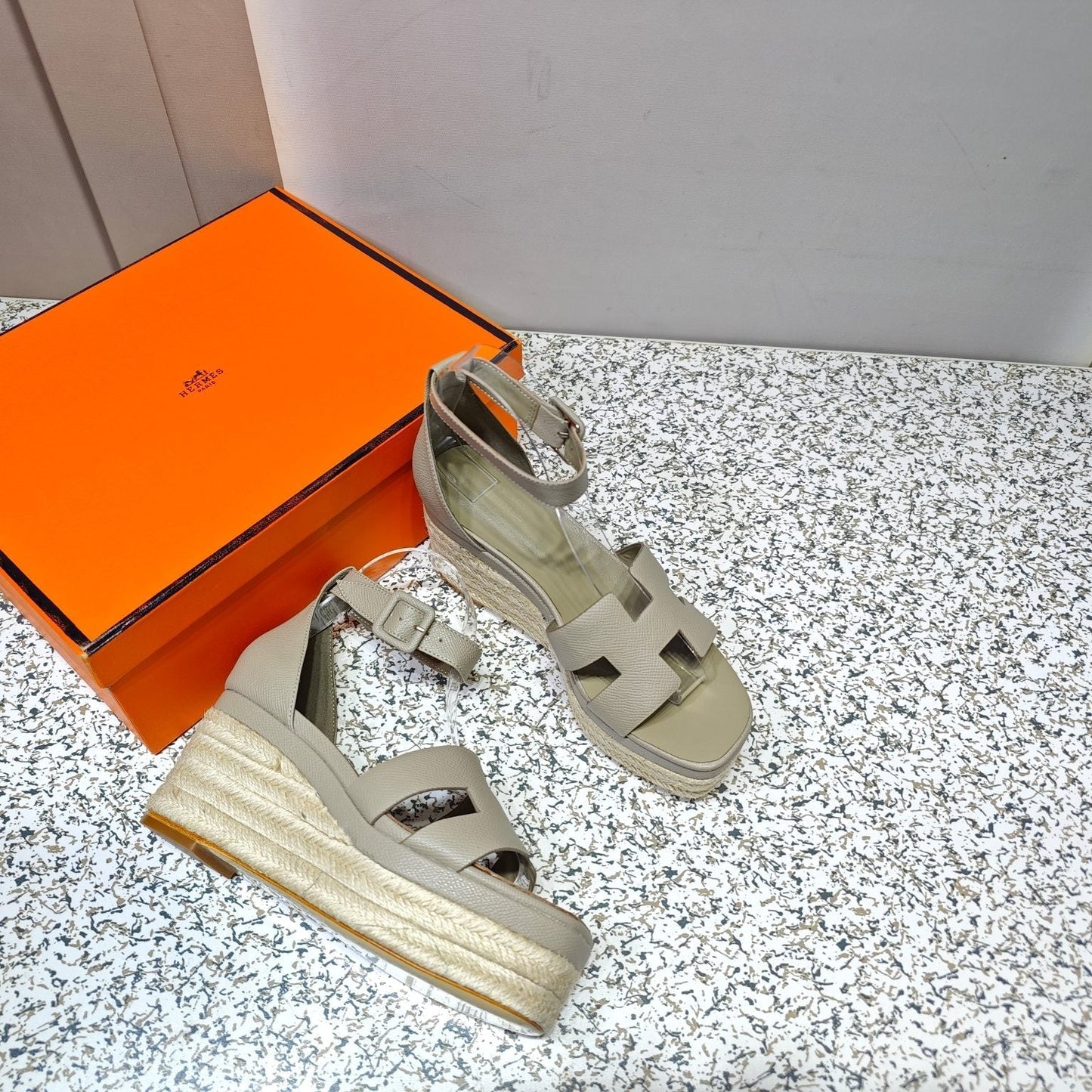 ELDA ESPADRILLE 80 LIGHT GRAY CALFSKIN - 35