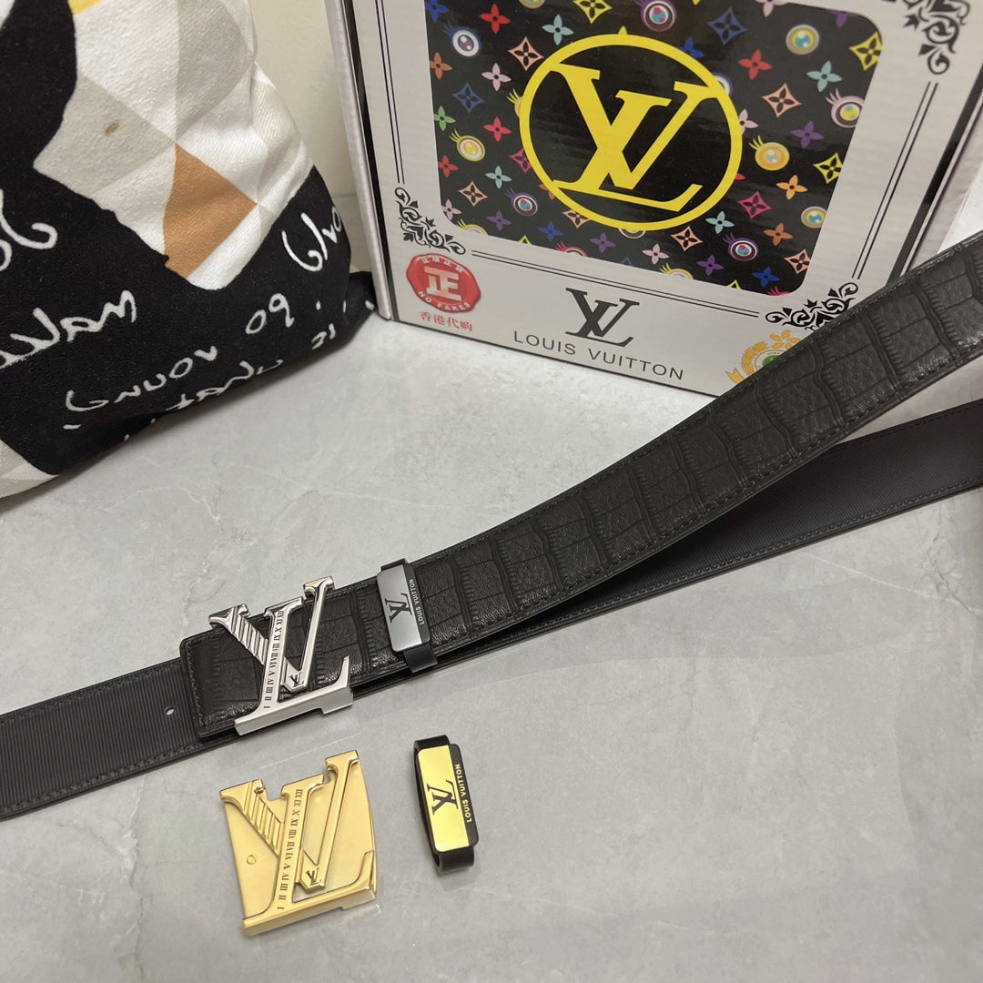 LV 25S BELT 38 MM IN BLACK CALFSKIN 593268 - 26-28