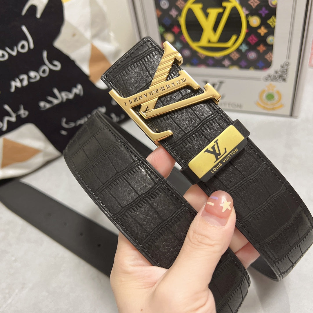 LV 25S BELT 38 MM IN BLACK CALFSKIN 593268 - 26-28