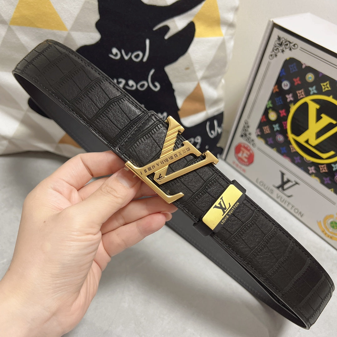 LV 25S BELT 38 MM IN BLACK CALFSKIN 593268 - 26-28