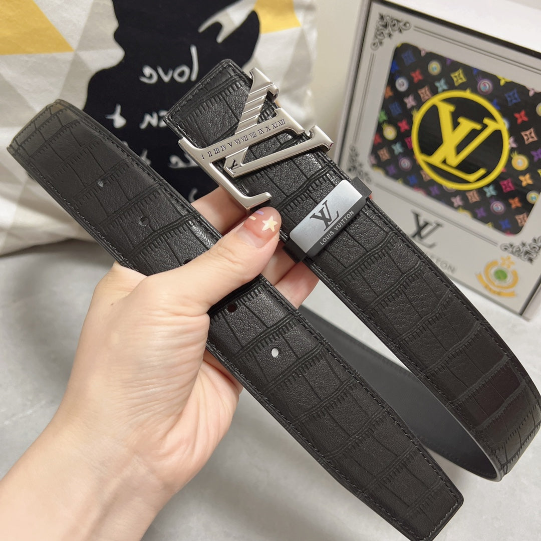LV 25S BELT 38 MM IN BLACK CALFSKIN 593269 - 26-28