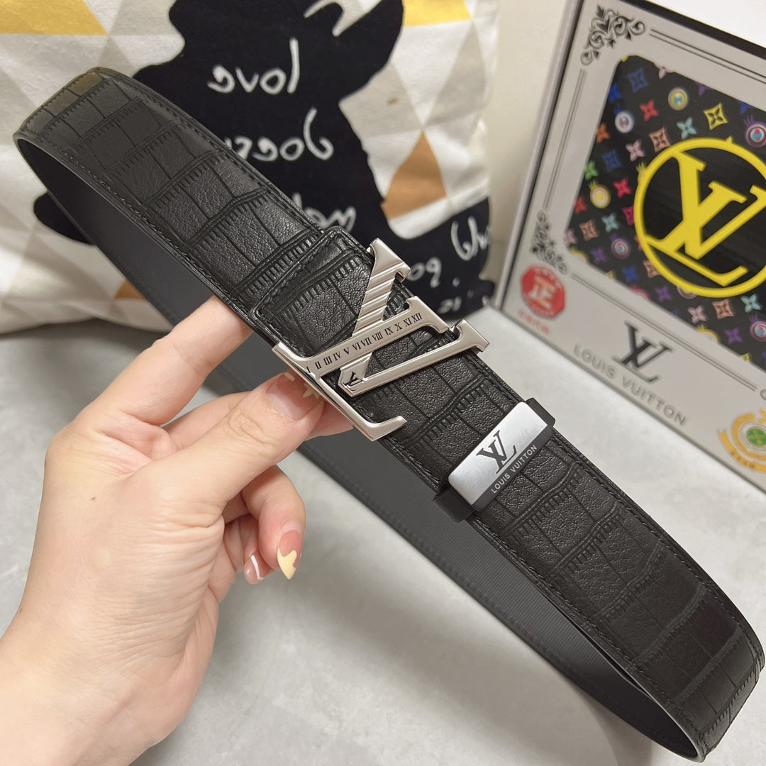 LV 25S BELT 38 MM IN BLACK CALFSKIN 593269 - 26-28