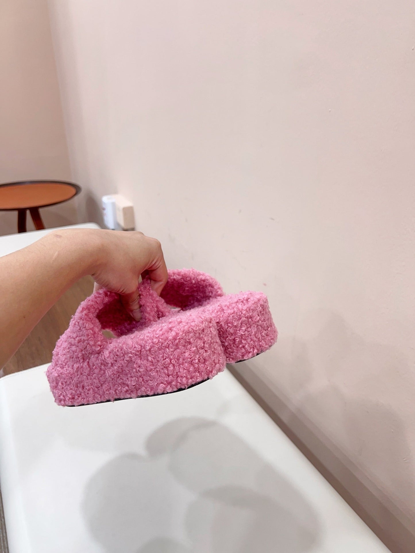 THICK-SOLED SLIPPERS IN PINK WOOL - 35