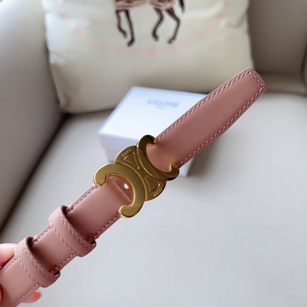 Medium Triomphe Belt 25mm Flamingo Calfskin Ghw - 30