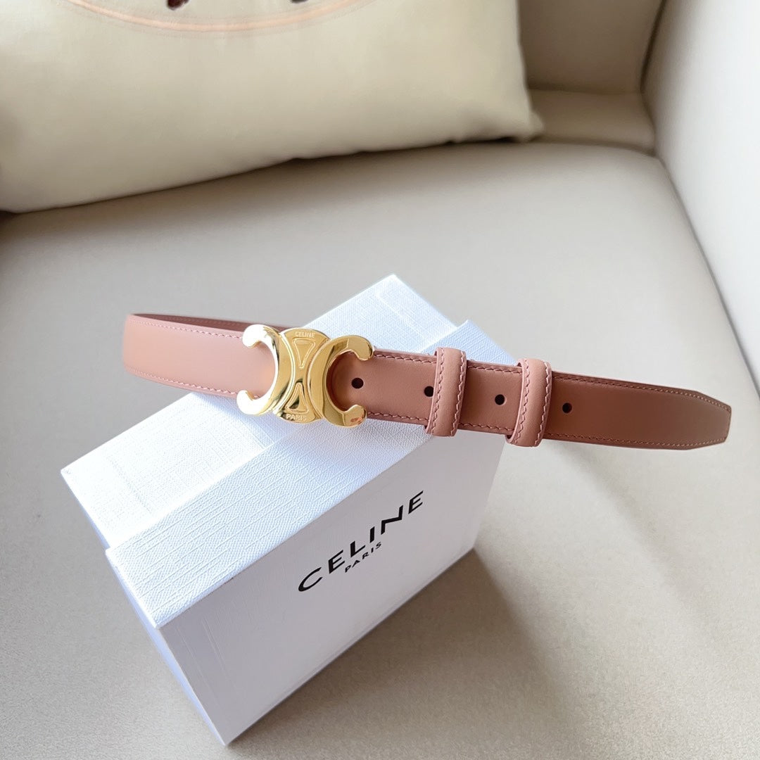 Medium Triomphe Belt 25mm Flamingo Calfskin Ghw - 30