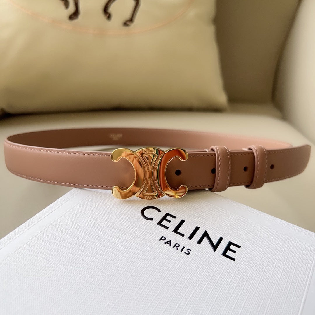 Medium Triomphe Belt 25mm Flamingo Calfskin Ghw - 30
