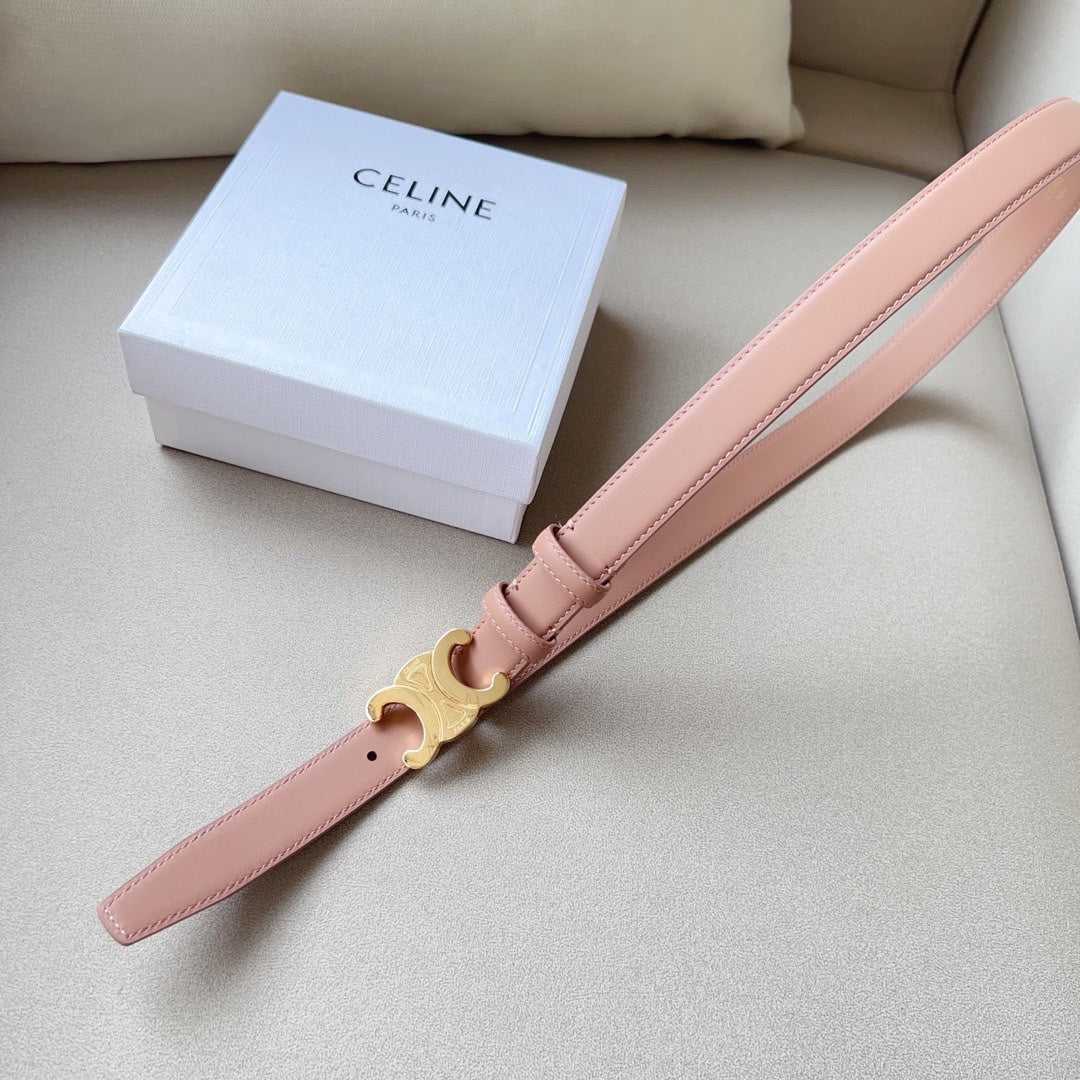 Medium Triomphe Belt 25mm Flamingo Calfskin Ghw - 30