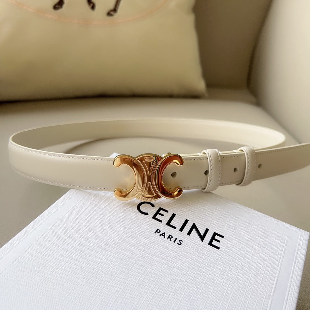 Medium Triomphe Belt 25mm White Calfskin Ghw - 30
