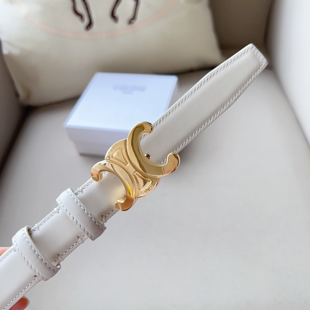 Medium Triomphe Belt 25mm White Calfskin Ghw - 30