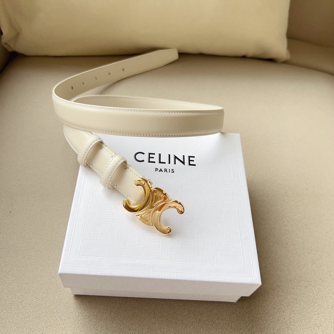 Medium Triomphe Belt 25mm White Calfskin Ghw - 30