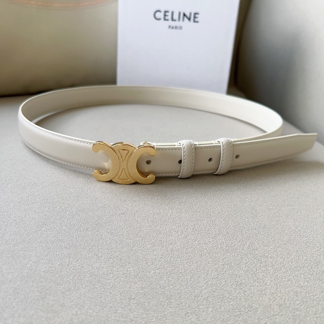 Medium Triomphe Belt 25mm White Calfskin Ghw - 30
