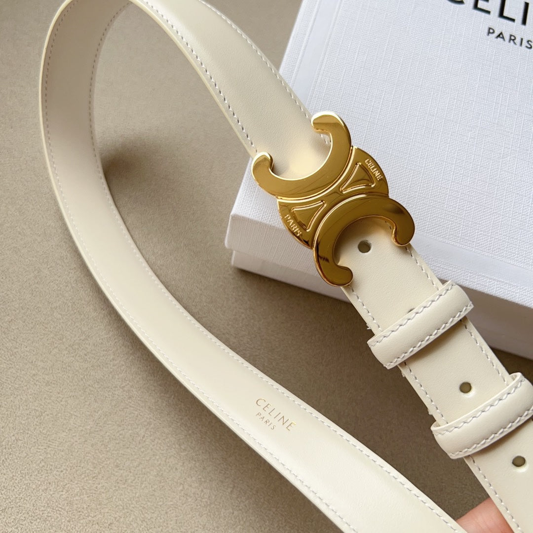Medium Triomphe Belt 25mm White Calfskin Ghw - 30