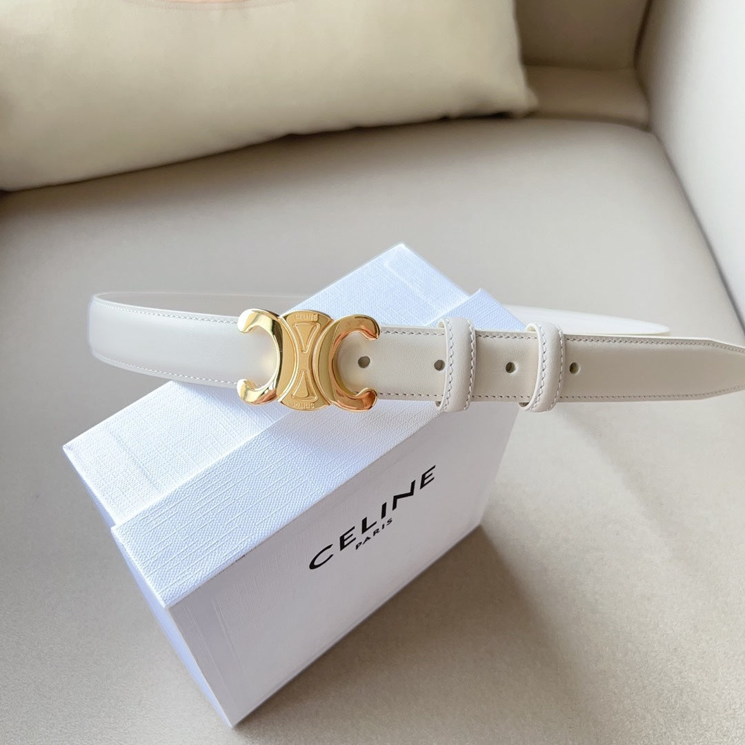 Medium Triomphe Belt 25mm White Calfskin Ghw - 30